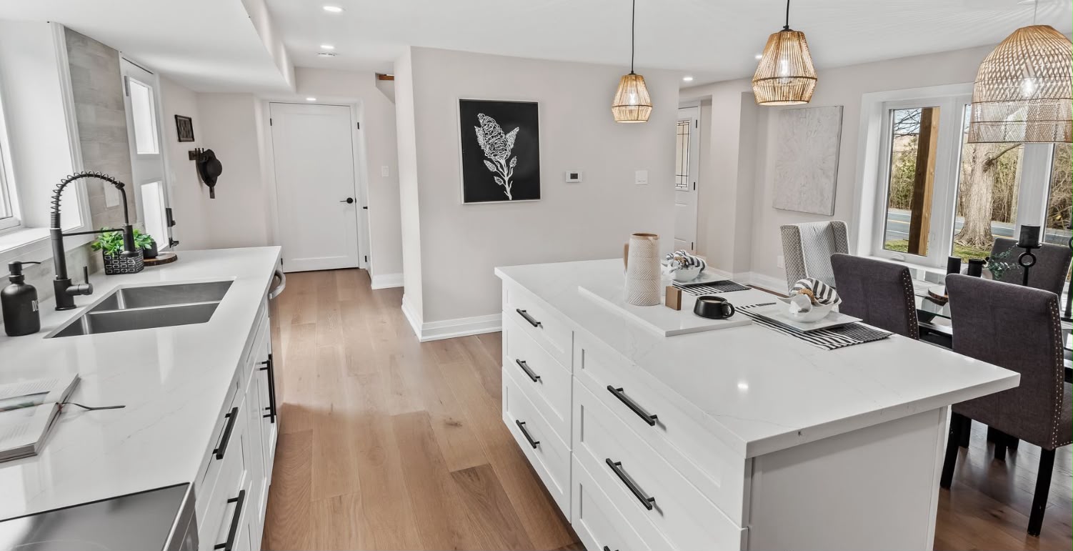 Island and dining space